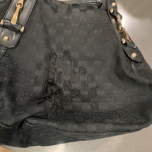 Set of Gucci monogram black shoulder purse w/ COA and Jackie wallet bundle. - Picture 12 of 14